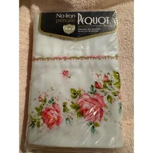 Vintage Pequot King Pillowcase Set 2pc Floral Rose Scalloped Edge No-Iron